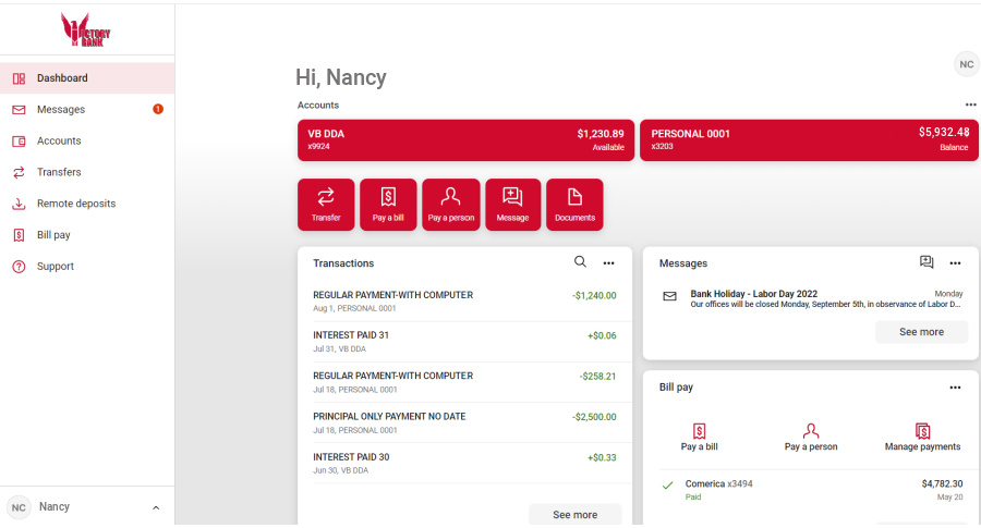 Image of new Online Banking Dashboard